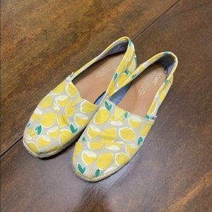 TOMS Slip On Canvas Yellow Lemon Gray espadrilles Shoes Women's 7.5